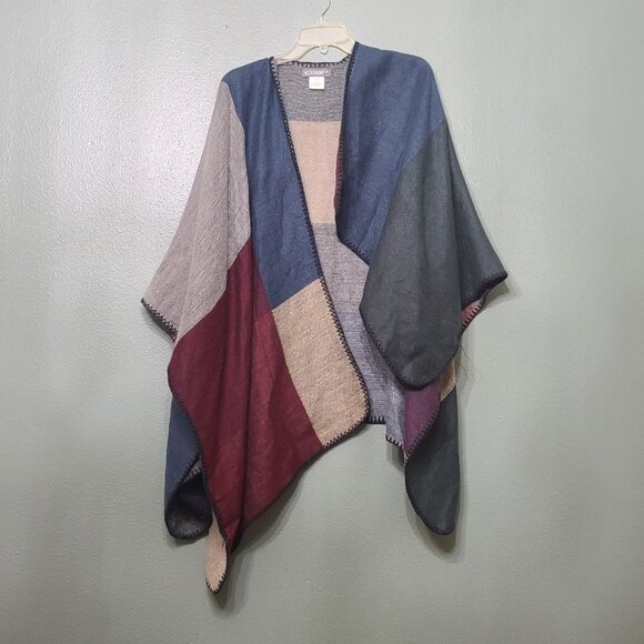 Accessory St New York Assemetrical Shawl Wrap Gray Blue Burgandy OS - Picture 2 of 6